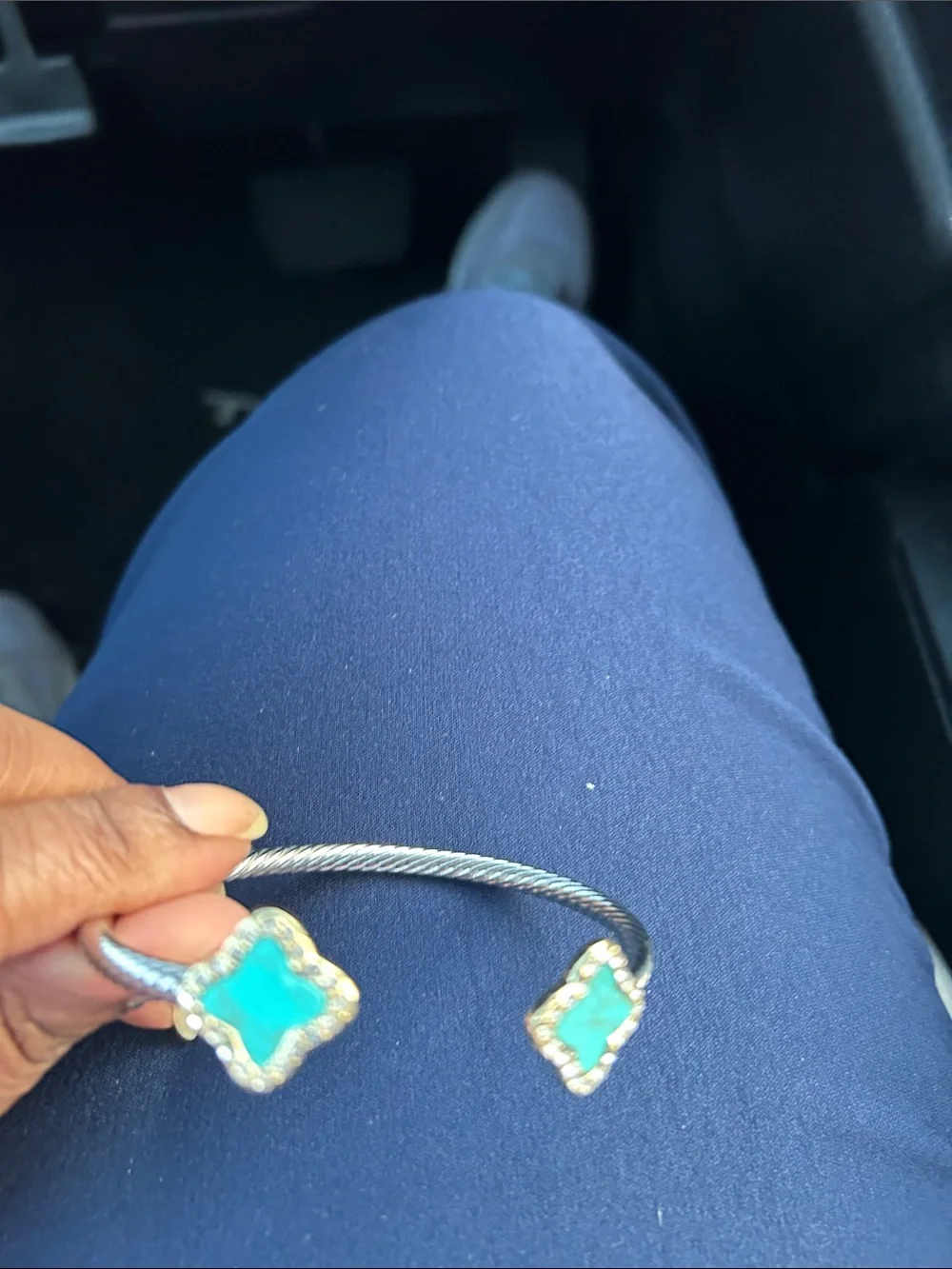 Gold-Tone Open Cuff Bracelet with Turquoise Clover Accents